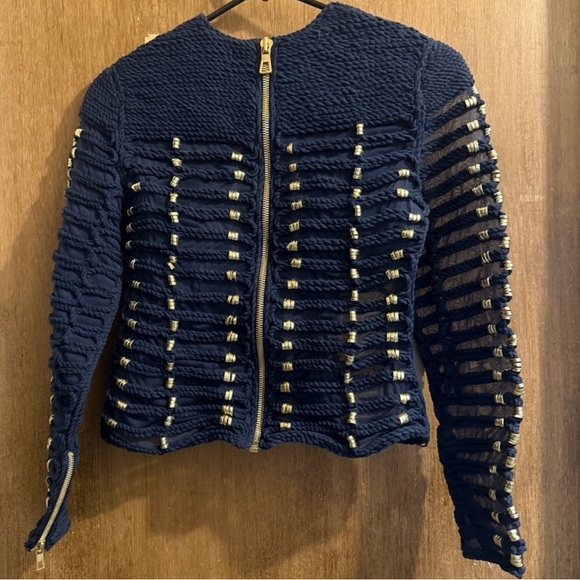 Balmain Navy and Gold Crop Top - Picture 2 of 12